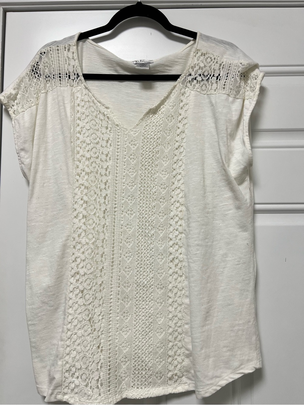 Ivory Crochet-Panel V-Neck Blouse